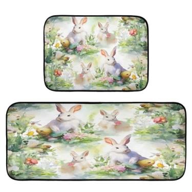 Imagem de Wassud Tapetes de cozinha brancos para decoração de casa, tapetes de cozinha acolchoados, antifadiga, tapetes de cozinha, antiderrapante, lavável, itens essenciais, conjunto de 2