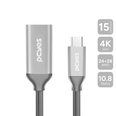 Imagem de Cabo USB TIPO-C para HDMI Fêmea 2.0 4K/60HZ - Preto - 15CM - PUCF-15