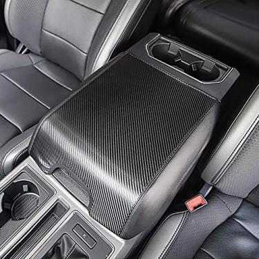 Imagem de AAGiiLEEYO Capa de caixa de apoio de braço para console central para Ford F150 2017-2020 textura de fibra de carbono preta micro fibra couro protetor de braço