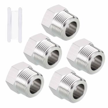 Imagem de Kozelo Pacote com 5, bucha sextavada de aço inoxidável sólido 304 NPT para 1/5.1 cm FeMale NPT de aço inoxidável sólido 304 com fita de vedação, redutor adaptador de acessórios de mangueira para