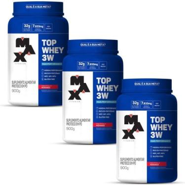 Imagem de Kit 3 X TOP WHEY 3W MAIS PERFORMANCE MAX TITANIUM 900g, Morango