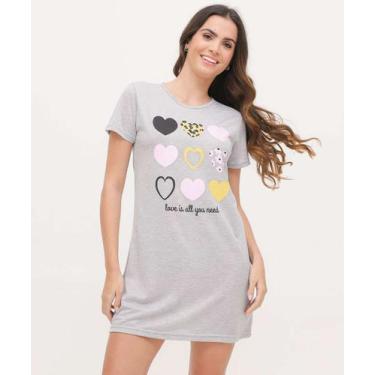 Imagem de Camisola Estampa Coração Manga Curta Marisa-32017, Cinza, G