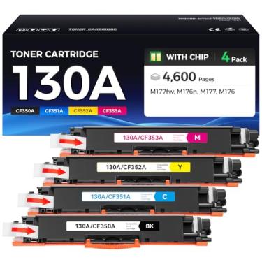 Imagem de Conjunto de cartuchos de toner 130A Pacote com 4 (Preto Ciano Amarelo Magenta) Substituição de Alto Rendimento para HP 130A CF350A CF351A CF352A CF353A Compatível com HP Color LaserJet Pro MFP M176n
