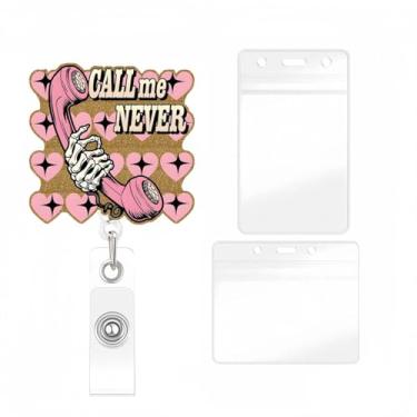 Imagem de YIHONGYAN - Carretel de crachá de férias, porta-crachás, retrátil, clipes giratórios, carretéis engraçados, criativos, amor, telefone, me chame, nunca, design para mulheres, enfermeiras, médicos