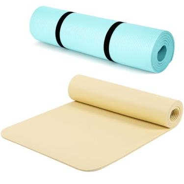 Imagem de Woanger Pacote com 2 tapetes de ioga (182 x 61 cm) tapete de ioga para exercícios em casa com alça antiderrapante material de ginástica de pilates para mulheres e homens (verde claro, amarelo claro