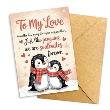 Imagem de Podagree To My Love Pinguim Soulmates Cartão Bonito Design de Inverno Romântico Adorável Animal Casal Saudação para Namorado Marido Esposa Doce Amor Cartão de Mensagem 14 x 20 cm Dobrado com Envelope