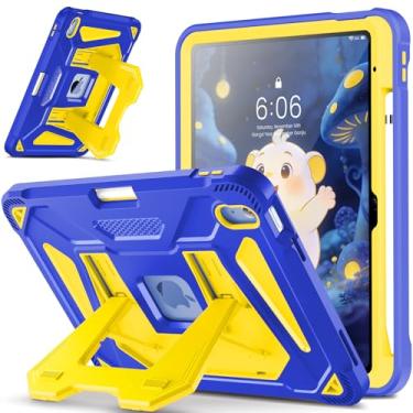 Imagem de INFILAND Capa infantil para iPad A16 11ª geração 11 polegadas (2025), iPad 10ª geração 10,9 polegadas (2022), capa protetora resistente à prova de choque com suporte duplo dobrável (azul e amarelo)