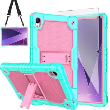 Imagem de Doemoil Capa para tablet Pritom Tab 10 Lite/TECLAST P26T/TECLAST P25T/Wetap M10 10,1 polegadas, à prova de choque, capa firme, alça de ombro com suporte embutido com protetor de tela (verde/rosa/1