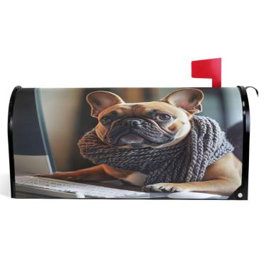 Imagem de TSENQUE Capas de caixa de correio magnéticas decorativas de vinil capa de caixa de correio outono bonito buldogue francês moderno caixa de correio decoração de jardim tamanho padrão 52,6 x 45,8 cm