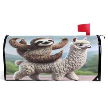 Imagem de TSENQUE Capas decorativas para caixa de correio de vinil magnético capa de caixa de correio decorações de caixa de correio modernas engraçadas preguiça ioga lhama tamanho padrão 52,6 x 45,8 cm