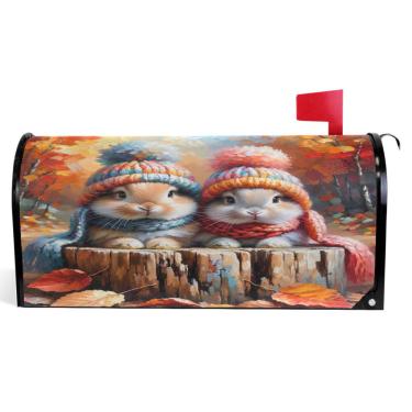 Imagem de TSENQUE Capas magnéticas decorativas para caixa de correio de vinil envoltórios de caixa de correio de inverno à prova de intempéries decoração de caixa de correio coelho fofo coelho tamanho padrão