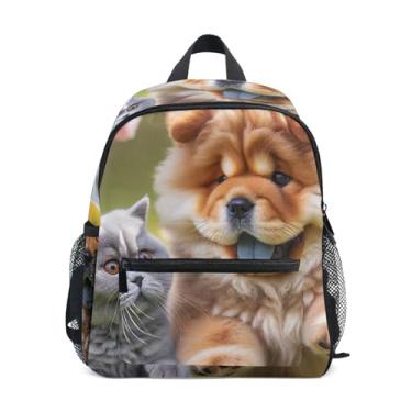 Imagem de GAIGEO Chow Chow Dog Cute Cat Kids Mini Backpack with Whistle, 2 Bottle Pockets, Lightweight, Toddler Travel Backpack 10x4x12 In, for Ages 3-8