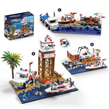 Imagem de Creator 3-in-1 Flatbed Truck Coastal Scene Building Set – Fishing Dock, Police Beach Rescue & Cargo Port Diorama, Compatible with Lego Police Sets, Display Build for Teens & Adults (750 Pieces)