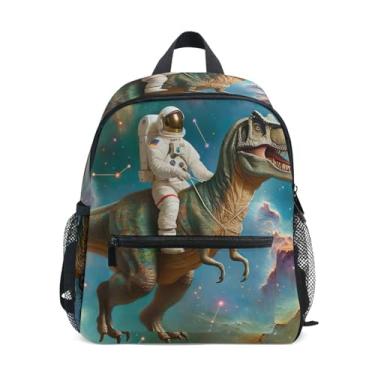 Imagem de Astronaut T Rex Space Galaxy Backpack for School Kids Kindergarten Backpack for Girls with Front Pocket, Safety Whistle for Ages 3-8