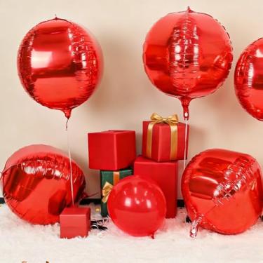 Imagem de 9 balões redondos vermelhos de folha de alumínio, tamanhos variados, balões gigantes duráveis 4D para decorações de festa, ideal para o dia dos namorados, ano novo, aniversário, casamentos, dia das