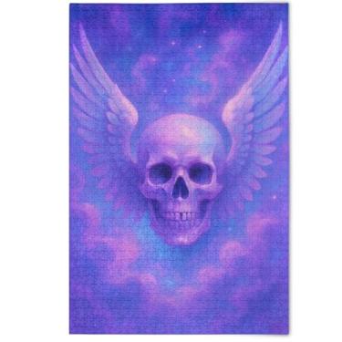 Imagem de Quebra-cabeças para adultos, 1000 peças, estampa animal, crânio surreal, asas de anjo, cena roxa, natureza, presentes para jogo de elefante branco, 1000 peças, 75 x 50 cm