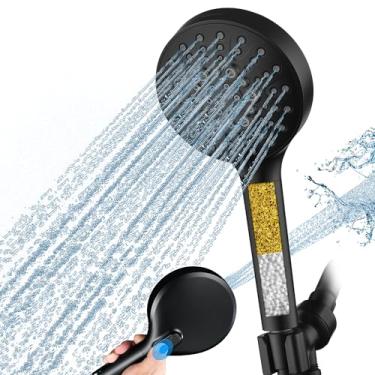 Imagem de BRIGHT SHOWERS Chuveiro filtrado com portátil, chuveiro de alta pressão com 9 modos de pulverização com mangueira longa e suporte, filtro de amaciante de água grânulos para água dura - remove cloro
