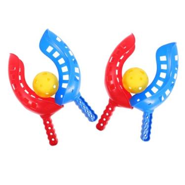 Imagem de SAFIGLE 2 conjuntos de jogo de bola de colher, lançar e pegar bolas, jogo de arremesso de quintal ao ar livre para crianças, lançador de bola de plástico, cores sortidas, inclui 4 colheres e 2 bolas