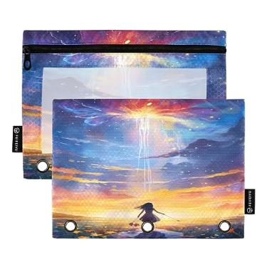 Imagem de Bolsa de lápis com zíper Fantasy World Flower Sea para fichário de 3 anéis, estojo de 3 anéis, lápis de material de escritório, pacote com 2