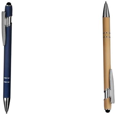 Imagem de Caneta esferográfica em metal com ponta touch escrita em azul Design moderno para anotações (Azul e Dourado 2)
