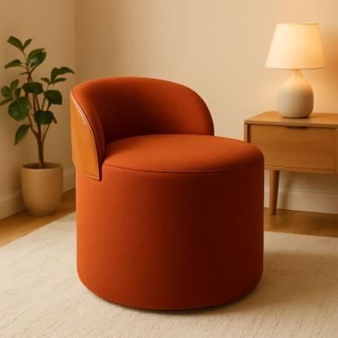 Imagem de Puff Encosto Corino Redondo Suede Sala Penteadeira Quarto Terracota