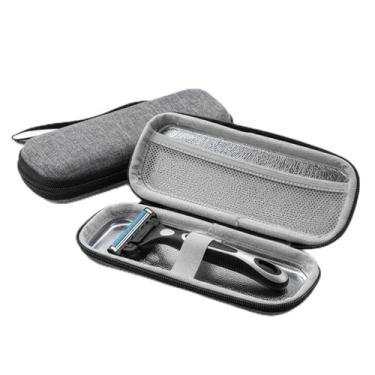 Imagem de 1 bolsa de armazenamento vintage para navalha – revestimento rígido de EVA, fecho de zíper, organizador oval para lâminas de 1/2 (cinza)