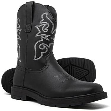 Imagem de Canyon Trails Botas de cowboy masculinas – Botas ocidentais de bico quadrado com bordado, ajuste de puxar, sola de borracha durável masculina, Preto, 41