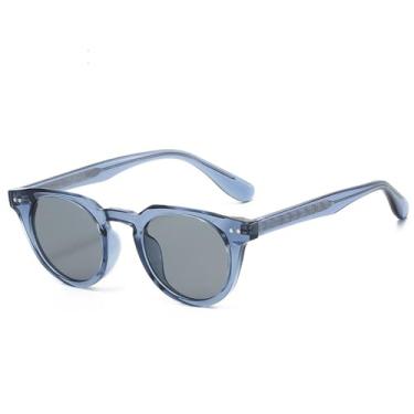 Imagem de Óculos de Sol UV400 - Armação Pequena Estilo Punk com Rebites Redondos para Homens e Mulheres, Esportes ao Ar Livre, Corrida e Ciclismo, Azul e Preto