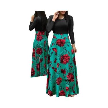 Imagem de Vestido Feminino Estampado Floral Grande Com Manga Curta Estilo Europe