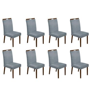 Imagem de Kit 8 Cadeiras De Jantar Madeira Maciça Em Linho Heloísa Mel Cinza Linho