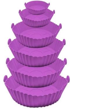 Imagem de Kit 6 Formas de Silicone para Air Fryer | Forma para Fritadeira Elétrica Antiaderente | Acessórios Reutilizáveis Resistentes ao Calor 220 °C(Roxo-KIT 1)