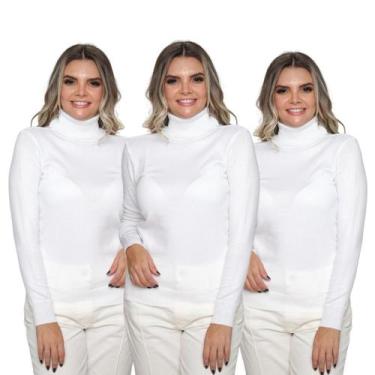 Imagem de Kit 3 Blusas Feminina Tricô Manga Longa Gola Alta Lã Inverno Casual - 