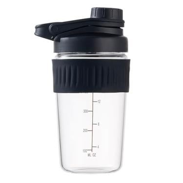 Imagem de Coqueteleira de vidro pequena de 473 ml, 2 pacotes de proteína em pó de vidro borossilicato em pó para academia, treino, pequenas misturas para misturas de proteínas com bola de mistura (A-PRETO, 2)