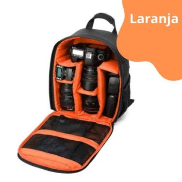 Imagem de Mochila Laranja camera Fotografica Compacta Para fotografo com divisór