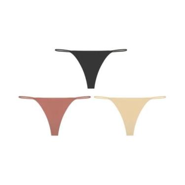 Imagem de Calcinhas Tanga Sem Costura De Cintura Baixa 3 Peças Com Alça Fina, Al