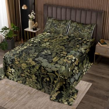 Imagem de Homewish Colcha retrô botânica, tamanho king, folhas verde-escuras, conjunto de cama para decoração de quarto de crianças, adolescentes e adultos, conjunto de edredom com samambaia tropical, estilo