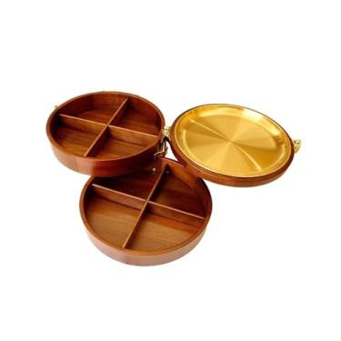 Imagem de Tigelas de frutas 3 camadas de madeira maciça caixa de frutas secas nova mesa de café estilo chinês prato de frutas sala de estar nozes domésticos caixa de armazenamento de lanches tigela de frutas