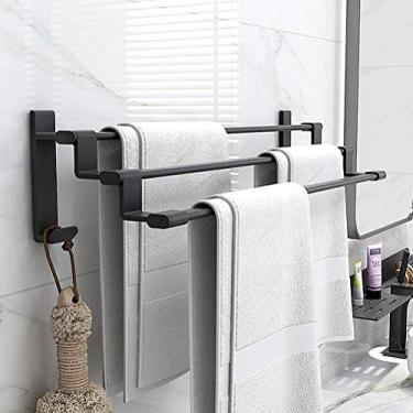 Imagem de Toalheiro montado na parede com ganchos três camadas desalinhamento suporte de toalha de banheiro espaço trilho de toalha de alumínio para banheiro hotel cozinha 50 cm (80 cm)