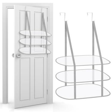 Imagem de Booson Pacote com 2 prateleiras de 3 camadas acima da porta, suporte de secagem, organizador de sala plana para lavanderia, perfeito para pequenos espaços, apartamentos, dormitórios e banheiros (cinza