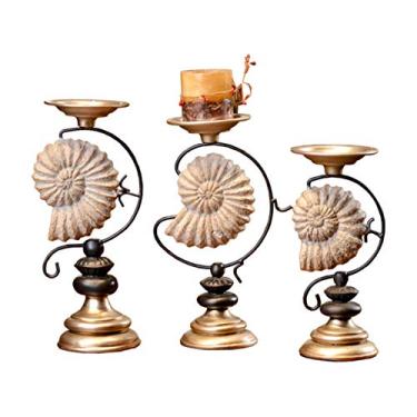 Imagem de Castiçais de mesa de jantar 3 peças de castiçal de nautilus, decoração macia, artesanato de madeira, decoração animal, suporte de vela (cor: dourado tamanho: 16 * 11 * 33 cm)