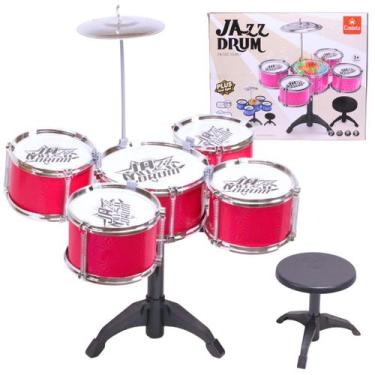 Imagem de Mini Bateria Musical Infantil Vermelho C/ Luz e Banco - Castela