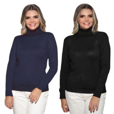 Imagem de Kit 2 Blusas Feminina de Tricô Manga Longa Gola Alta Casual Inverno - 