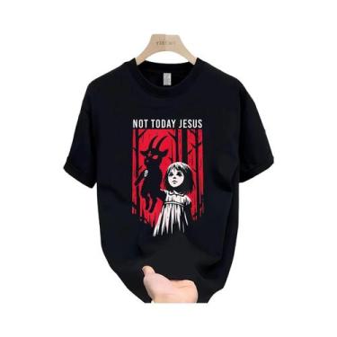 Imagem de Camiseta Masculina Casual Com Estampa Gótica Desgastada Vermelha 'Não 