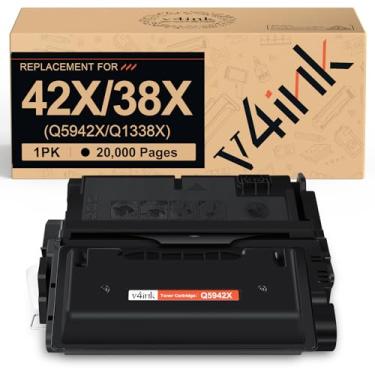 Imagem de Cartucho de toner compatível v4ink para substituição para impressoras HP Q5942X Q1338A 42X 38A para uso para HP LaserJet 4200 4250 4250N 4250TN 4250DTN 4350N 4350TN 4350DTN Series (preto, 1 pacote)