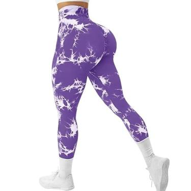 Imagem de tincolia Meia-calça feminina de ioga moderna tie dye, sem costura, alta elasticidade, controle de barriga, calça de corrida - 16-GG