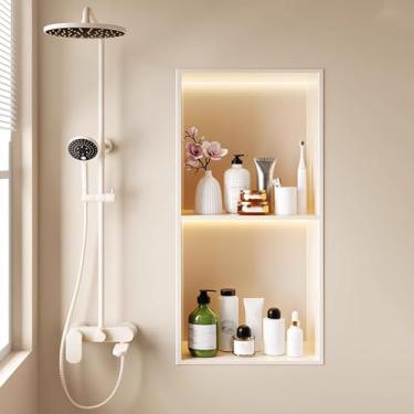 Imagem de Prateleira embutida de nicho de chuveiro à prova d'água, armazenamento de banheiro de aço inoxidável, sem necessidade de azulejo, alcova para quarto úmido, organizador de parede de chuveiro, branco 28