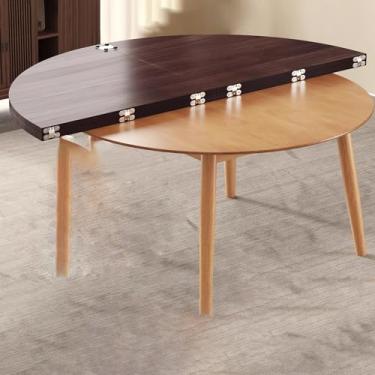 Imagem de Mesa dobrável redonda de madeira maciça sem pernas, mesa dobrável em círculo doméstico apenas para restaurante, mesa de jantar portátil de cozinha com conector de mesa (180 cm (70 polegadas))