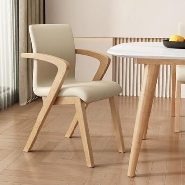 Imagem de Conjunto de 2 cadeiras modernas de couro sintético para sala de jantar com pernas de madeira resistente – cadeiras laterais estofadas para sala de estar, cozinha, uso interno ou externo