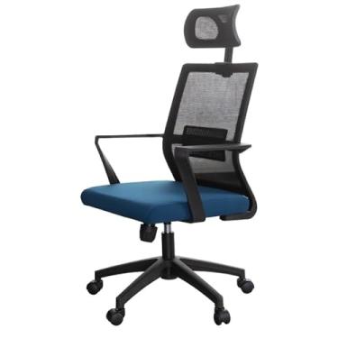 Imagem de CFGH6FDF Cadeira de trabalho ergonômica de malha com encosto alto com suporte lombar e encosto de cabeça ajustável para trabalho giratório, cadeiras de mesa (azul)