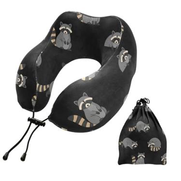 Imagem de Burbuja Almofada de pescoço de guaxinim para viagens, almofada de viagem de espuma viscoelástica para suporte de cabeça de carro de avião dormindo, lavável na máquina e portátil